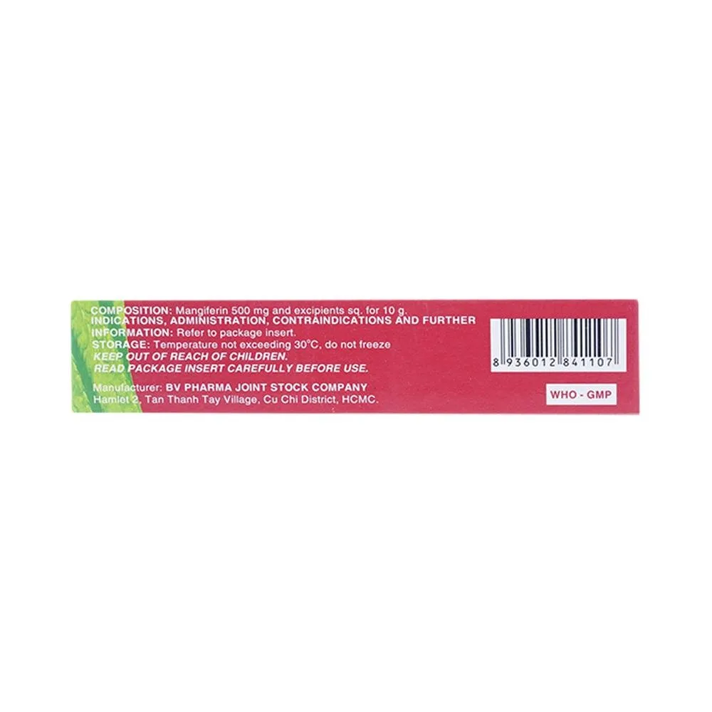 Hình ảnh Kem bôi da Mangoherpin 5% BV Pharma để điều trị các dạng bệnh cấp tính và tái phát do virus Herpes (10g)