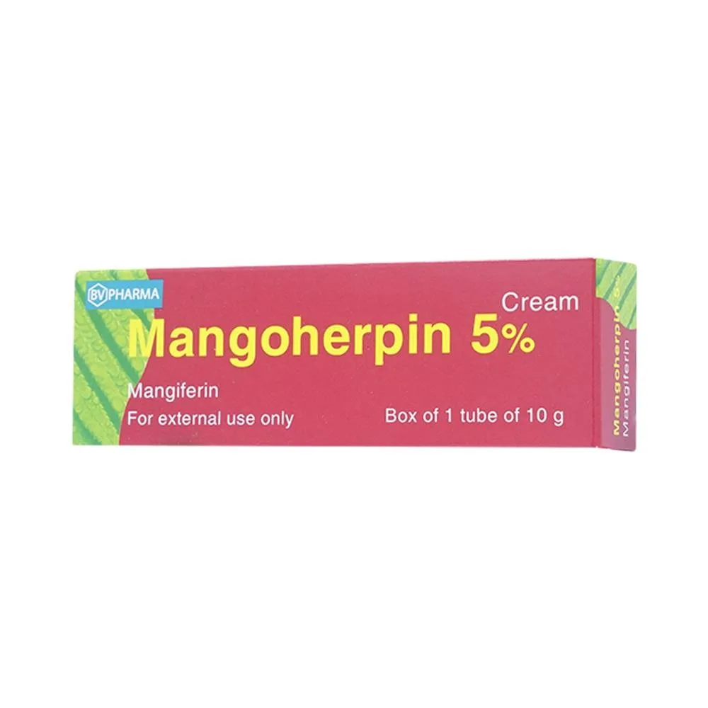 Hình ảnh Kem bôi da Mangoherpin 5% BV Pharma để điều trị các dạng bệnh cấp tính và tái phát do virus Herpes (10g)