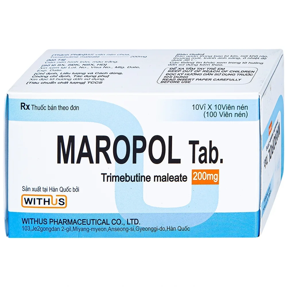 Hình ảnh Viên nén Maropol 200mg Withus Pharma điều trị đau do rối loạn chức năng ống tiêu hóa (10 vỉ x 10 viên)