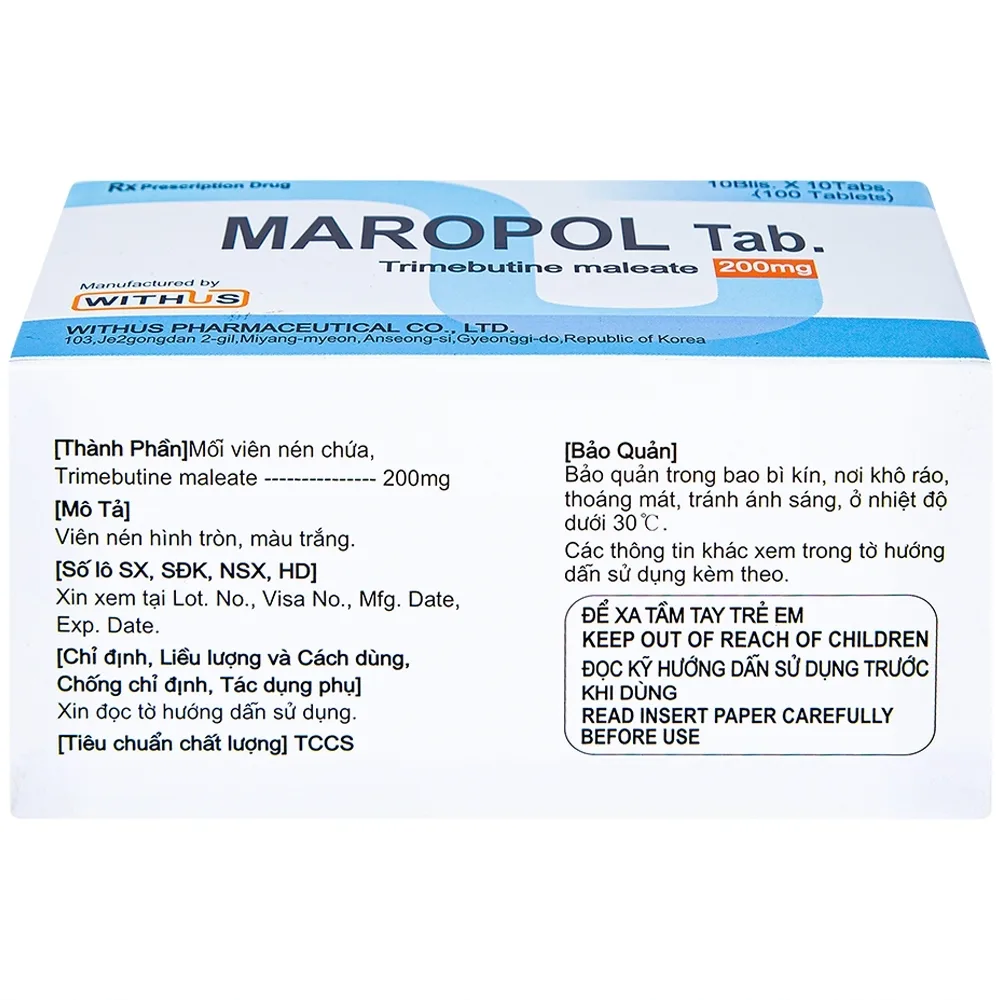 Hình ảnh Viên nén Maropol 200mg Withus Pharma điều trị đau do rối loạn chức năng ống tiêu hóa (10 vỉ x 10 viên)