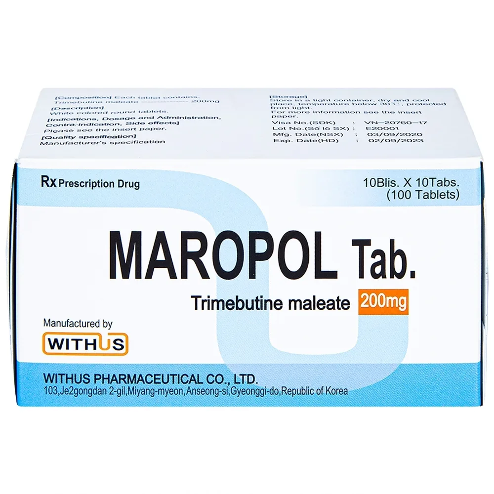 Hình ảnh Viên nén Maropol 200mg Withus Pharma điều trị đau do rối loạn chức năng ống tiêu hóa (10 vỉ x 10 viên)