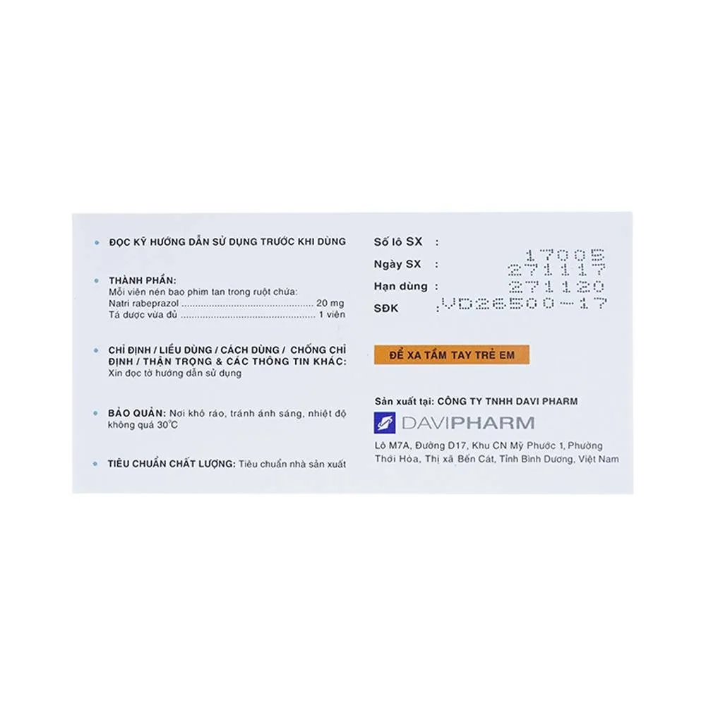 Hình ảnh Viên nén Martaz 20mg DaViPharm điều trị loét dạ dày (10 vỉ x 10 viên)