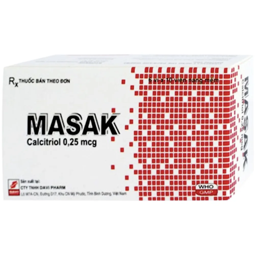 Hình ảnh Thuốc Masak 0.25mcg DaviPharm điều trị loãng xương sau mãn kinh, do thận (6 vỉ x 10 viên)