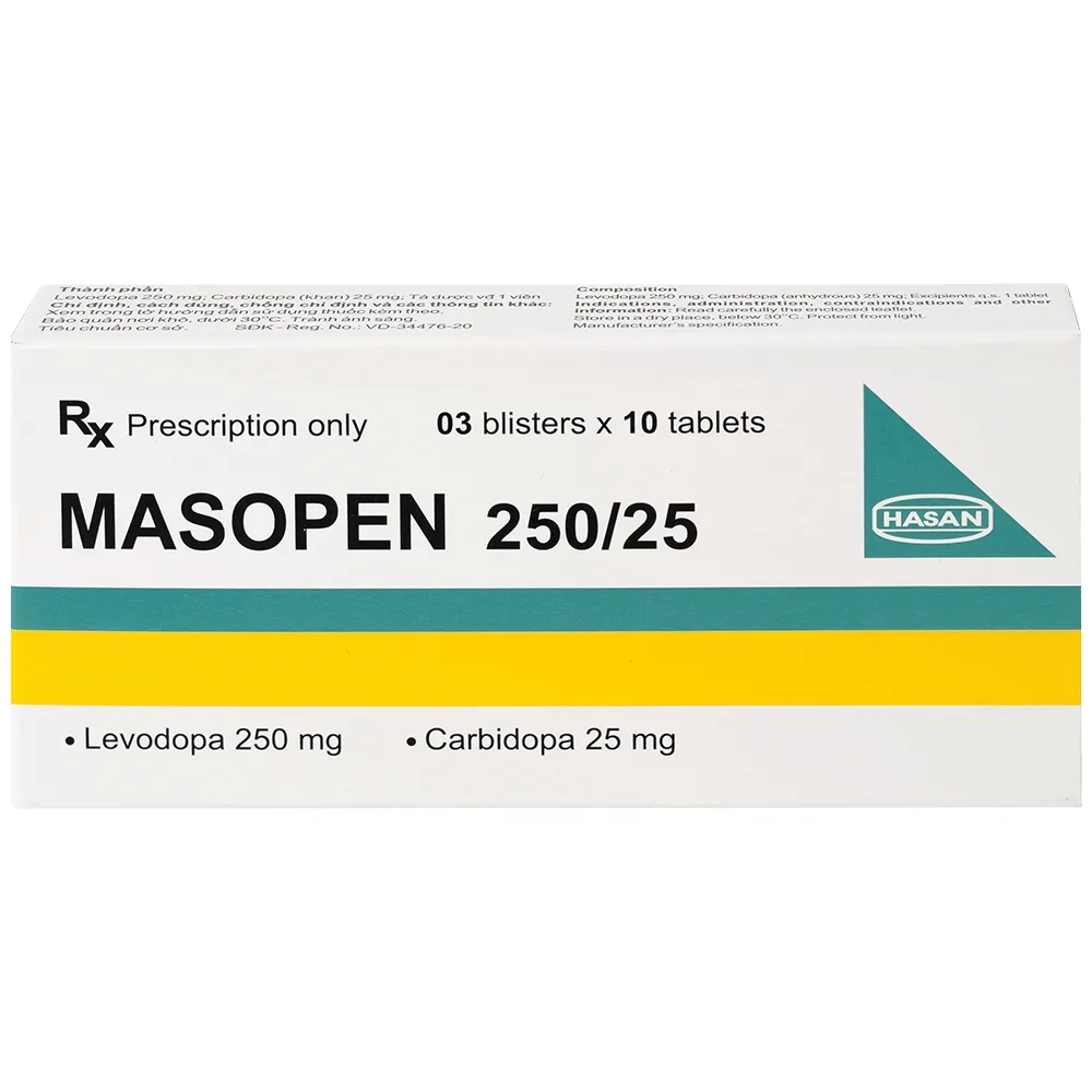 Hình ảnh Thuốc Masopen 250/25 Hasan điều trị triệu chứng bệnh parkinson (3 vỉ x 10 viên)
