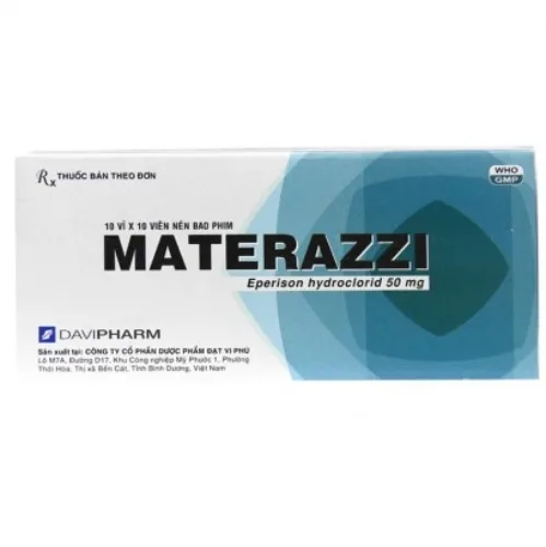 Hình ảnh Viên nén Materazzi 50mg DaviPharm giãn cơ xương, điều trị chứng co thắt, co cứng cơ (10 vỉ x 10 viên)
