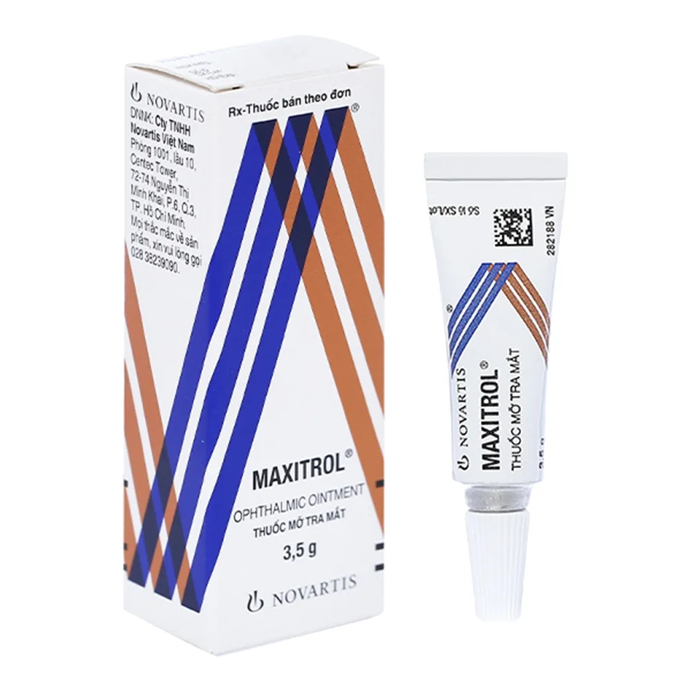 Hình ảnh Thuốc mỡ tra mắt Maxitrol điều trị ngắn hạn các tình trạng đáp ứng với corticoid ở mắt (3,5g)