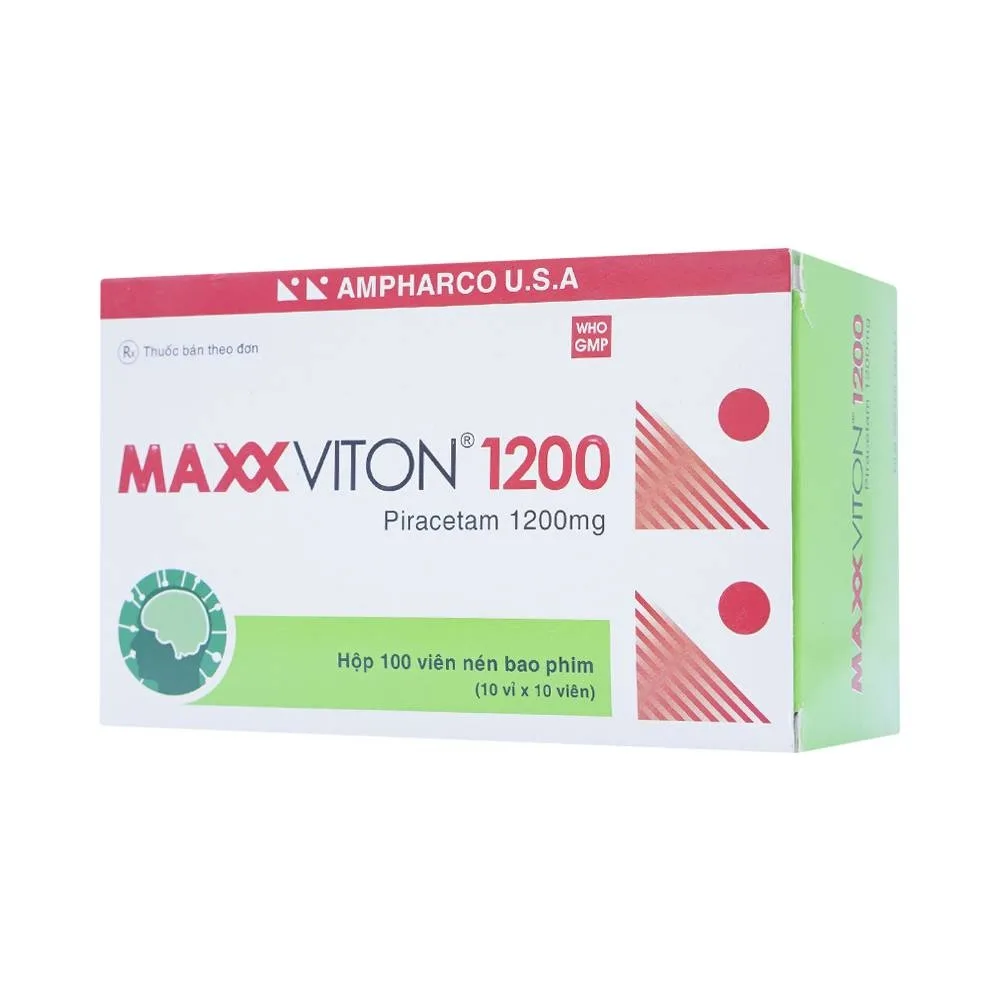 Hình ảnh Viên nén Maxx Viton 1200 Ampharco U.S.A điều trị triệu chứng chóng mặt, suy giảm trí nhớ (10 vỉ x 10 viên)