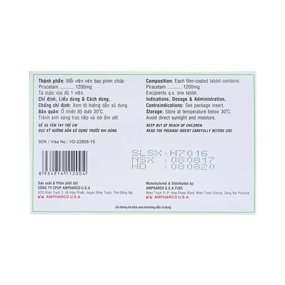 Hình ảnh Viên nén Maxx Viton 1200 Ampharco U.S.A điều trị triệu chứng chóng mặt, suy giảm trí nhớ (10 vỉ x 10 viên)
