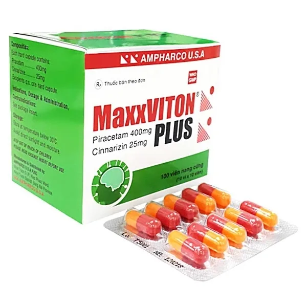 Hình ảnh Viên nang cứng MaxxViton Plus 400mg/25mg Ampharco U.S.A điều trị rối loạn tiền đình (10 vỉ x 10 viên)