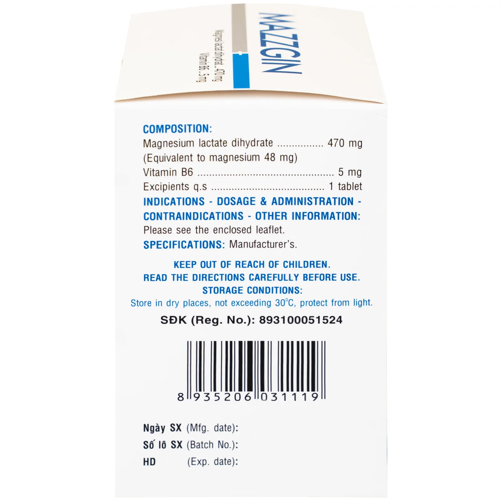 Hình ảnh Thuốc Mazzgin DHG Pharma điều trị các trường hợp thiếu magnesi riêng biệt hay kết hợp (10 vỉ x 10 viên)