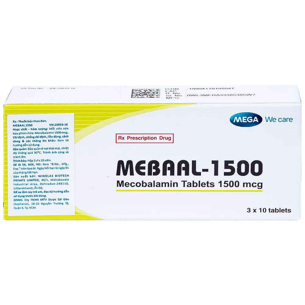 Hình ảnh Viên nén Mebaal-1500 MEGA We Care điều trị các bệnh lý thần kinh ngoại biên (3 vỉ x 10 viên) 