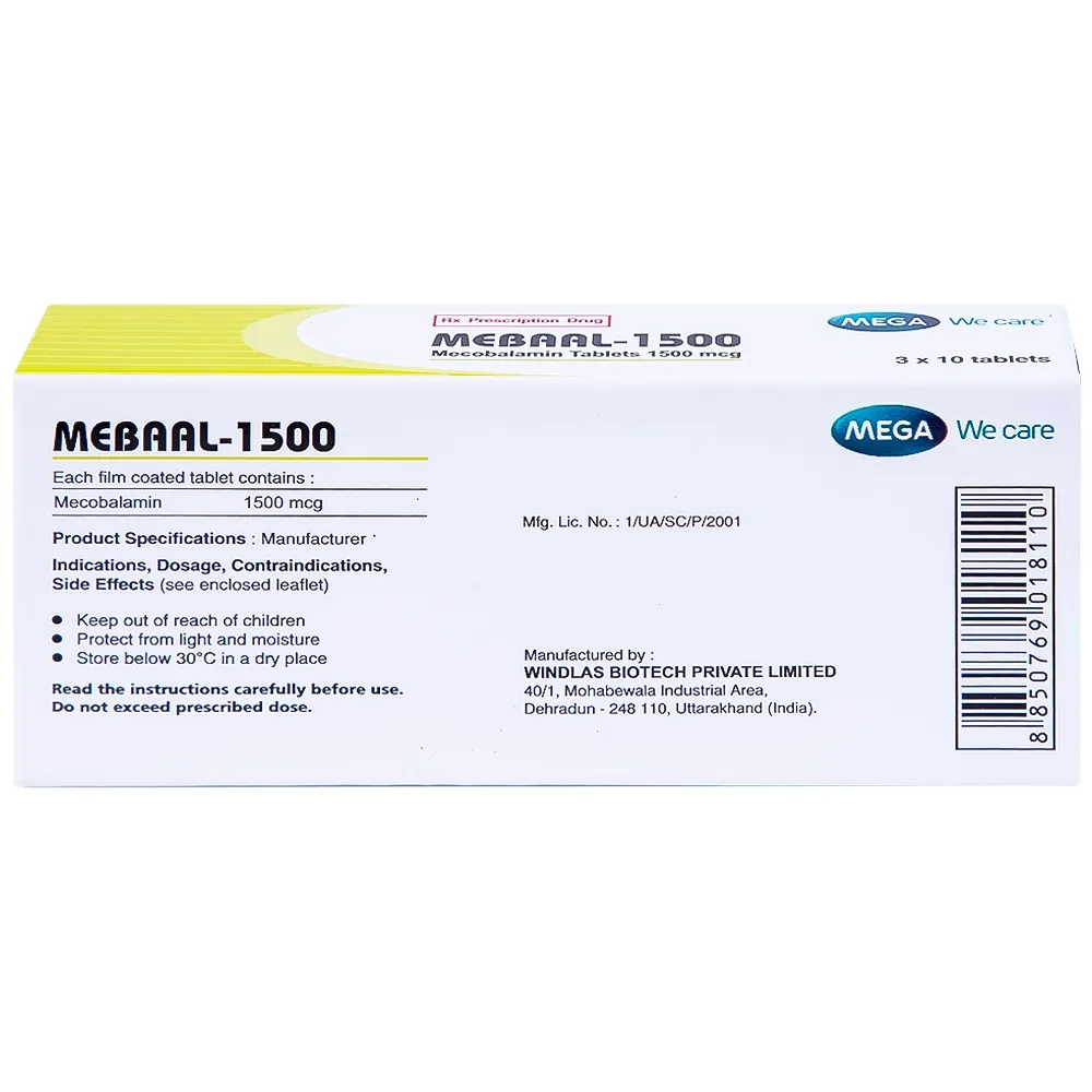 Hình ảnh Viên nén Mebaal-1500 MEGA We Care điều trị các bệnh lý thần kinh ngoại biên (3 vỉ x 10 viên) 