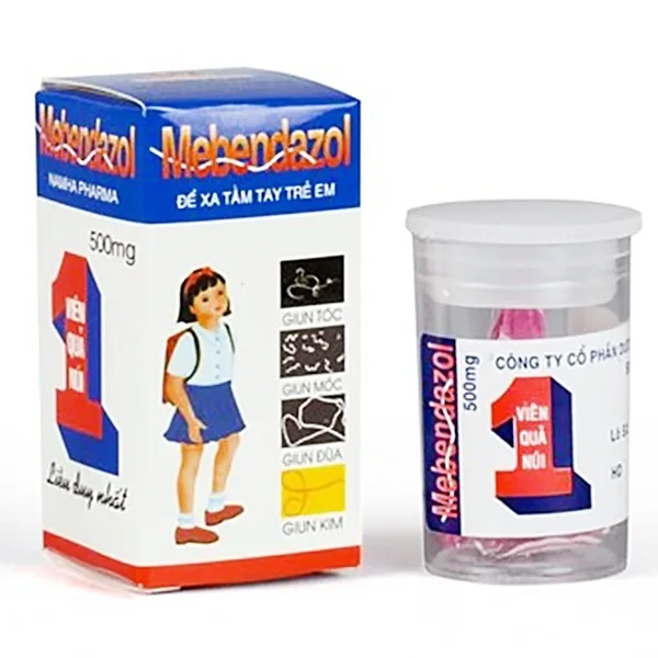 Hình ảnh Viên nhai Mebendazol 500mg Nam Hà điều trị các loại giun tròn (1 viên)