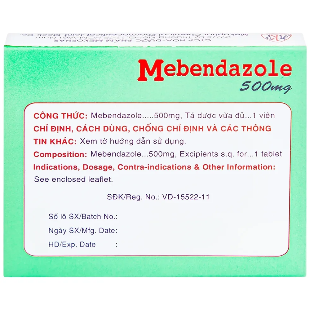 Hình ảnh Viên nén Mebendazole 500mg Mekophar điều trị nhiễm một hay nhiều loại giun (1 viên)