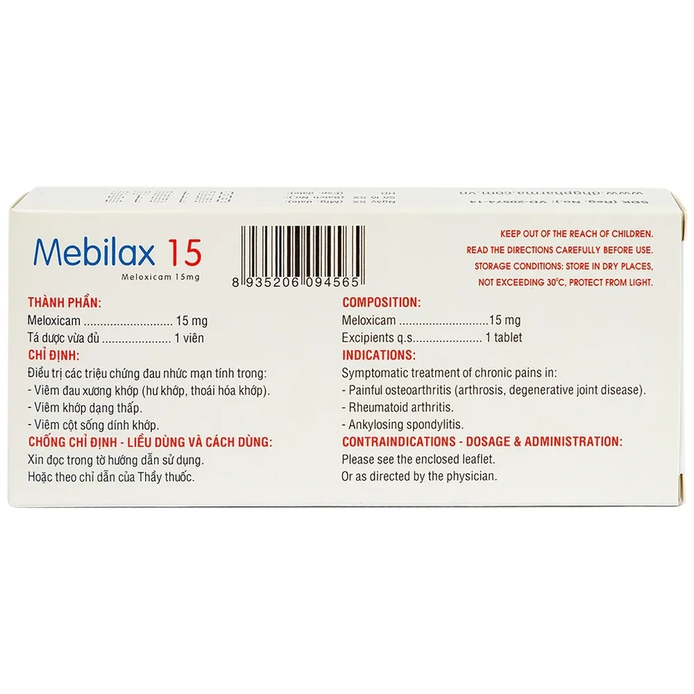 Hình ảnh Thuốc Mebilax 15 DHG điều trị viêm đau cơ xương khớp (2 vỉ x 10 viên) 