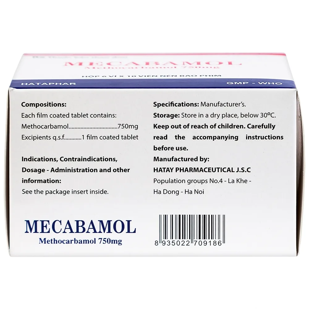 Hình ảnh Viên nén Mecabamol 750mg Hà Tây điều trị các bệnh lý cơ xương cấp tính (6 vỉ x 10 viên)