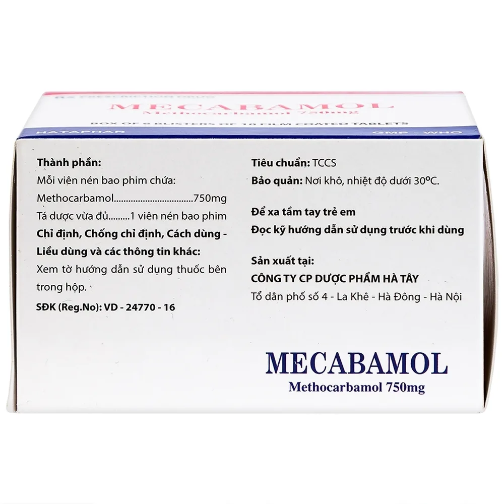 Hình ảnh Viên nén Mecabamol 750mg Hà Tây điều trị các bệnh lý cơ xương cấp tính (6 vỉ x 10 viên)