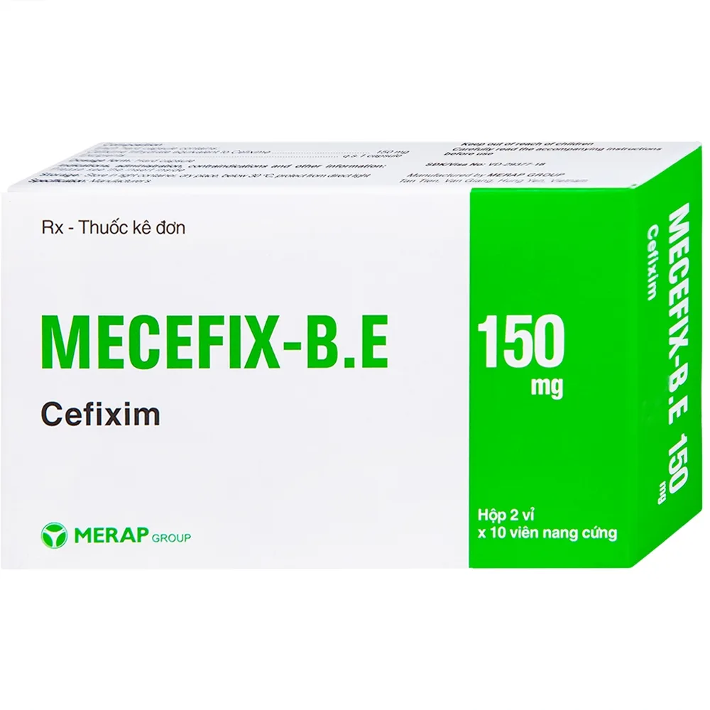 Hình ảnh Thuốc Mecefix-B.E 150mg Merap điều trị nhiễm khuẩn đường tiết niệu, viêm tai giữa (2 vỉ x 10 viên)