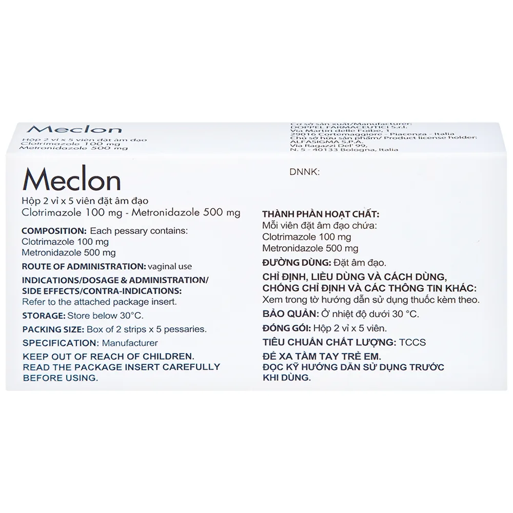 Hình ảnh Viên đặt âm đạo Meclon Doppel Pharma điều trị viêm cổ tử cung, âm đạo (2 vỉ x 5 viên)