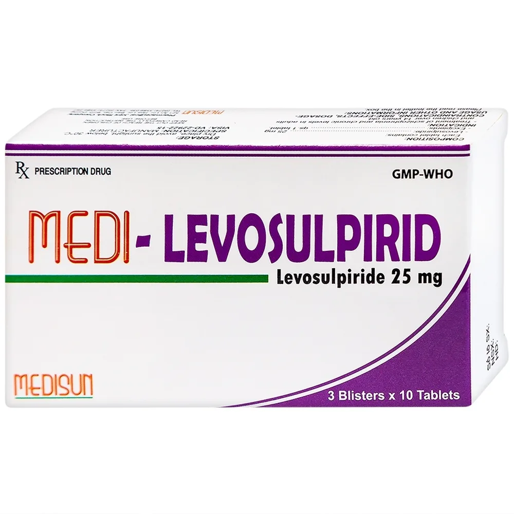 Hình ảnh Viên nén Medi-Levosulpirid 25mg Medisun điều trị tâm thần phân liệt cấp và mạn tính (3 vỉ x 10 viên)