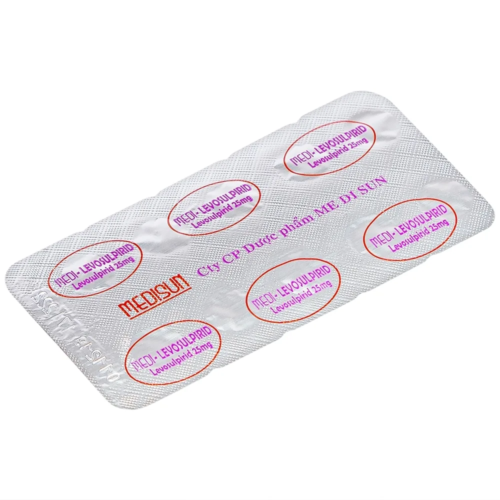 Hình ảnh Viên nén Medi-Levosulpirid 25mg Medisun điều trị tâm thần phân liệt cấp và mạn tính (3 vỉ x 10 viên)