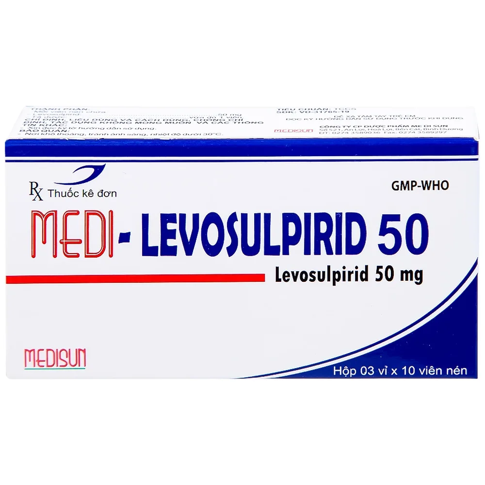 Hình ảnh Viên nén Medi-Levosulpirid 50 Medisun điều trị tâm thần phân liệt, rối loạn tiêu hóa (3 vỉ x 10 viên)