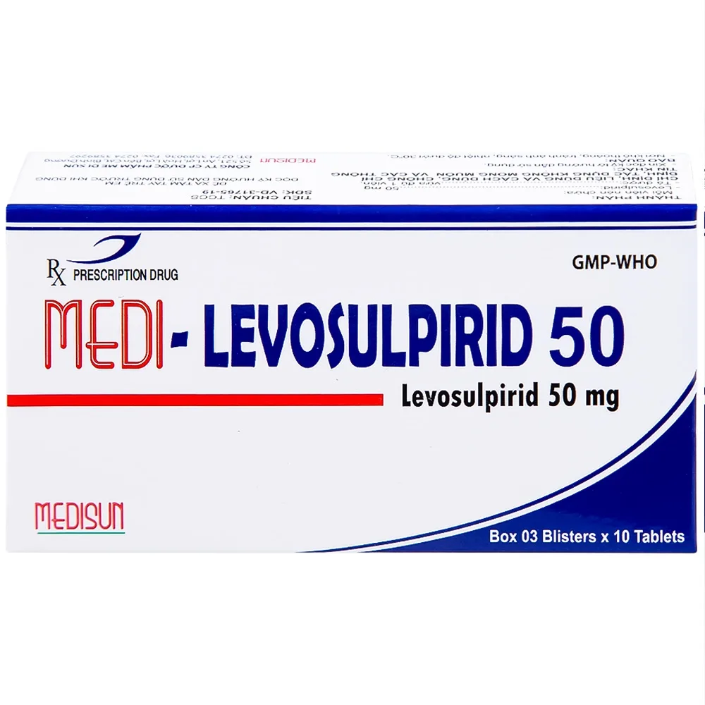 Hình ảnh Viên nén Medi-Levosulpirid 50 Medisun điều trị tâm thần phân liệt, rối loạn tiêu hóa (3 vỉ x 10 viên)