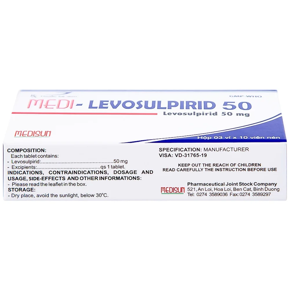 Hình ảnh Viên nén Medi-Levosulpirid 50 Medisun điều trị tâm thần phân liệt, rối loạn tiêu hóa (3 vỉ x 10 viên)