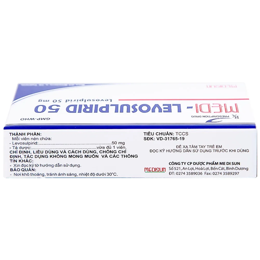 Hình ảnh Viên nén Medi-Levosulpirid 50 Medisun điều trị tâm thần phân liệt, rối loạn tiêu hóa (3 vỉ x 10 viên)