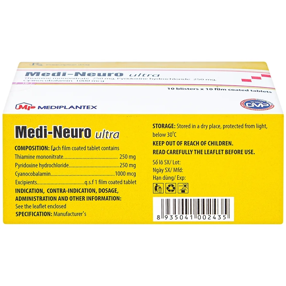 Hình ảnh Viên nén Medi-Neuro Ultra Mediplantex điều trị rối loạn thần kinh, nhiễm độc (10 vỉ x 10 viên)