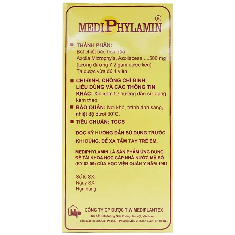 Hình ảnh Viên nang cứng MediPhylamin 500mg Mediplantex hỗ trợ tăng sức đề kháng, giảm cơn đau ung thư (10 vỉ x 10 viên)
