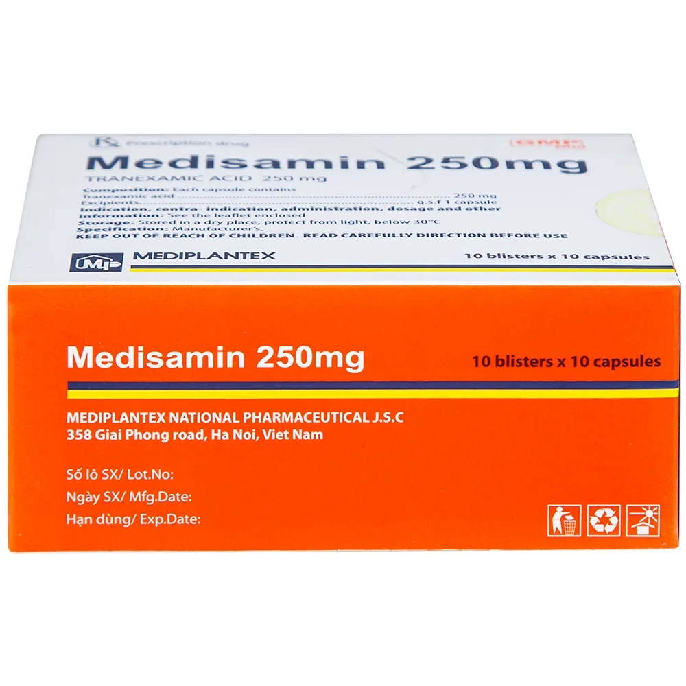 Hình ảnh Thuốc Medisamin 250mg Mediplantex điều trị tình trạng chảy máu (10 vỉ x 10 viên) 