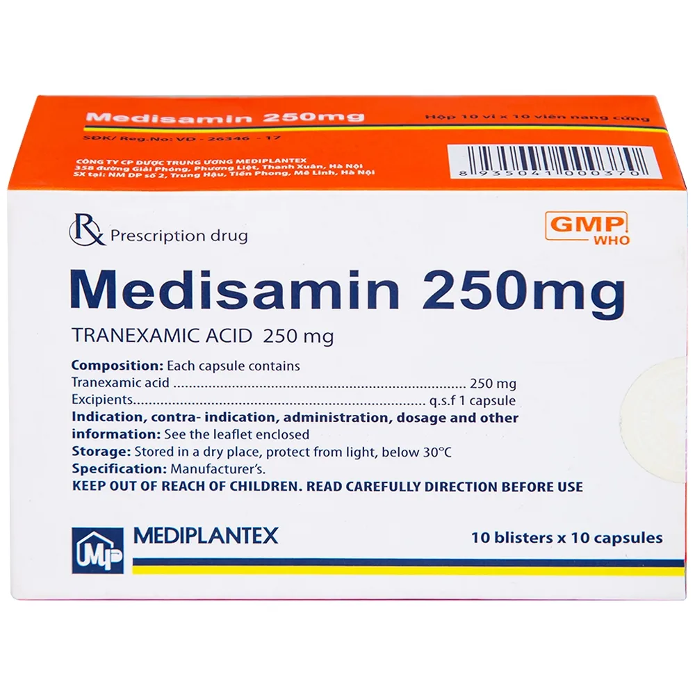 Hình ảnh Thuốc Medisamin 250mg Mediplantex điều trị tình trạng chảy máu (10 vỉ x 10 viên) 