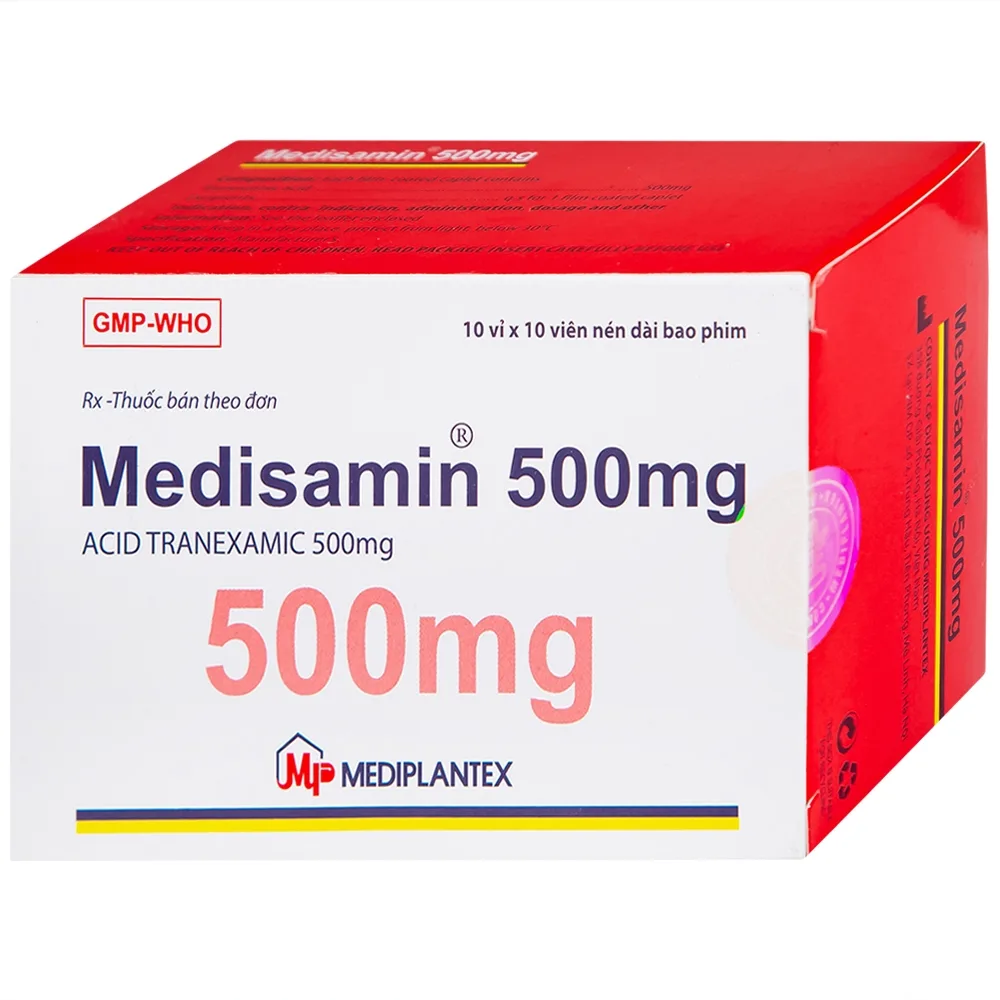 Hình ảnh Thuốc Medisamin 500mg Mediplantex điều trị chảy máu ở bệnh ưa chảy máu, rong kinh (10 vỉ x 10 viên)