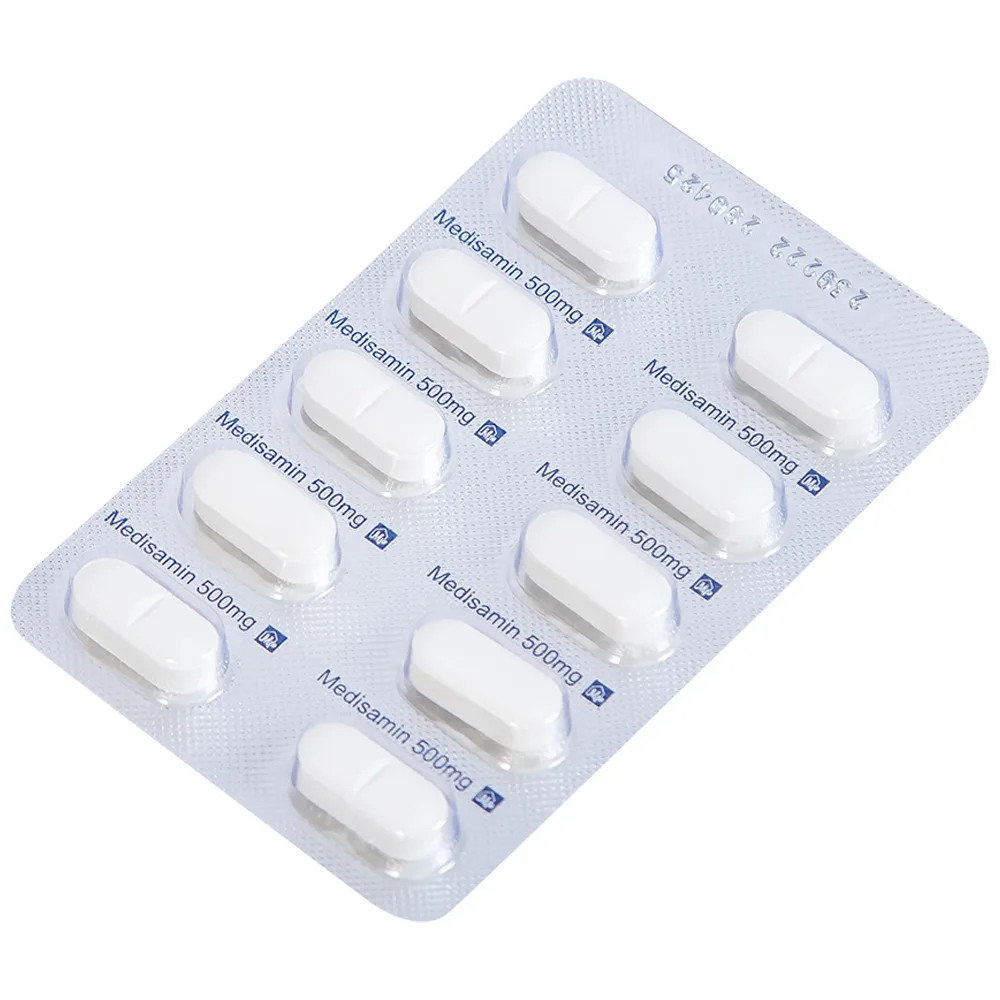 Hình ảnh Thuốc Medisamin 500mg Mediplantex điều trị chảy máu ở bệnh ưa chảy máu, rong kinh (10 vỉ x 10 viên) 