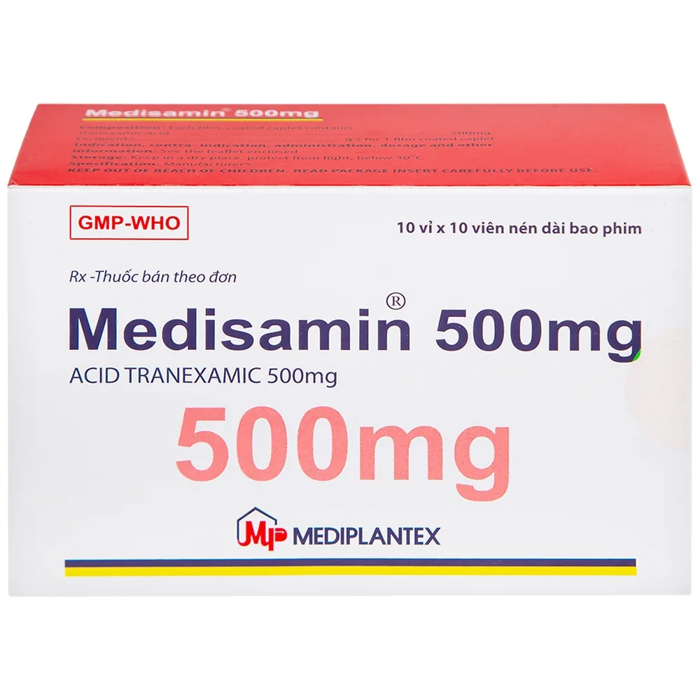 Hình ảnh Thuốc Medisamin 500mg Mediplantex điều trị chảy máu ở bệnh ưa chảy máu, rong kinh (10 vỉ x 10 viên) 