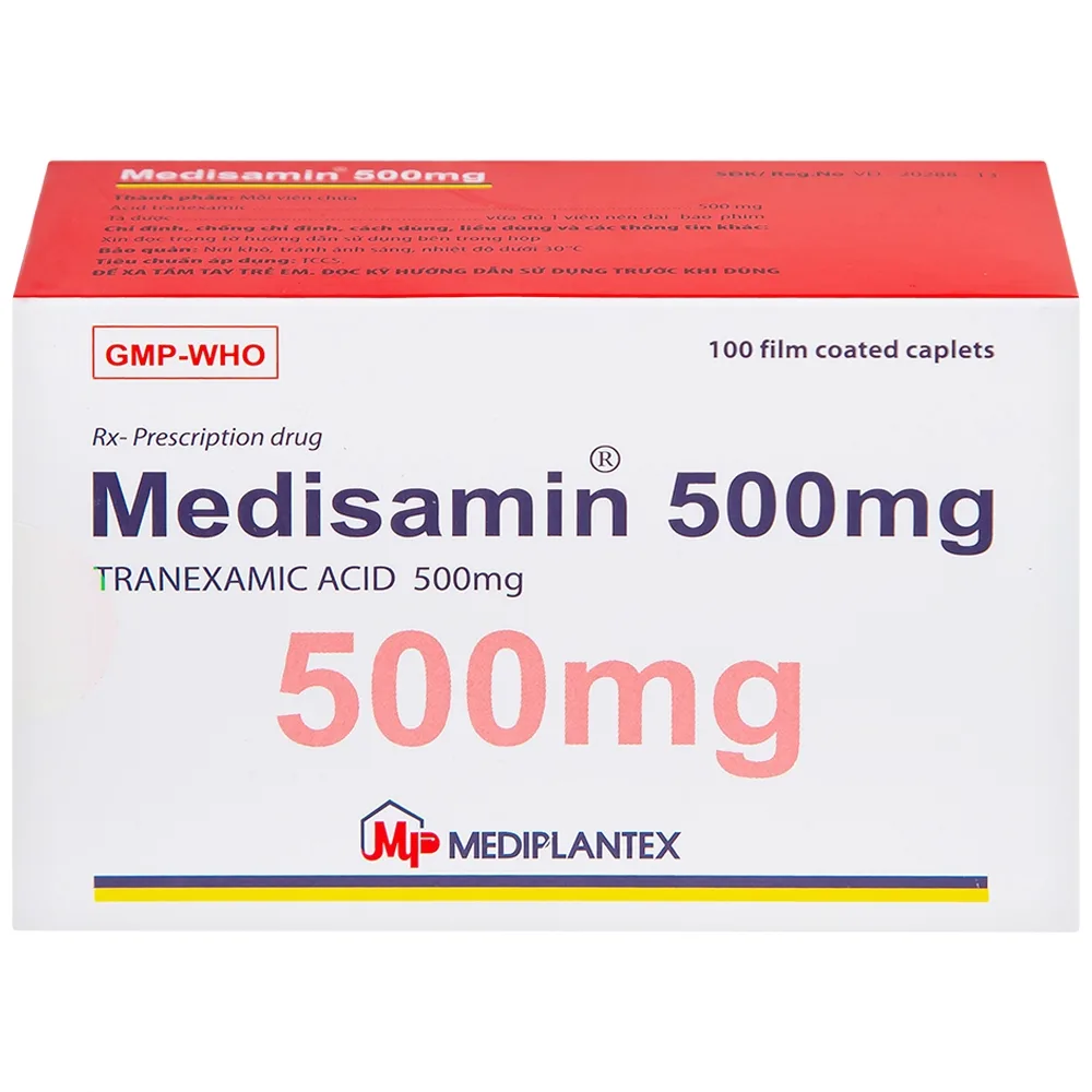 Hình ảnh Thuốc Medisamin 500mg Mediplantex điều trị chảy máu ở bệnh ưa chảy máu, rong kinh (10 vỉ x 10 viên) 
