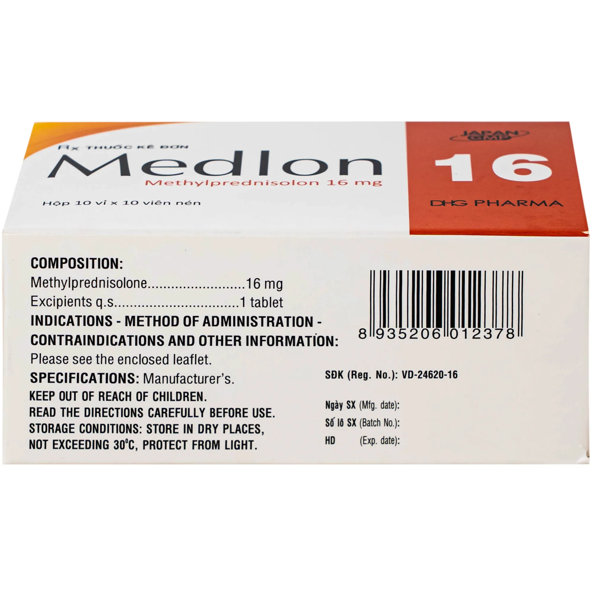 Hình ảnh Thuốc Medlon 16mg DHG Pharma Chống viêm, giảm miễn dịch trong viêm khớp, lupus ban đỏ (3 vỉ x 10 viên)