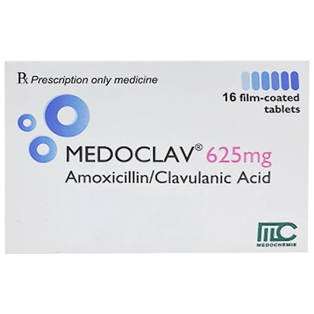 Hình ảnh Thuốc Medoclav 625mg Medochemie điều trị các chứng nhiễm khuẩn (4 vỉ x 4 viên)