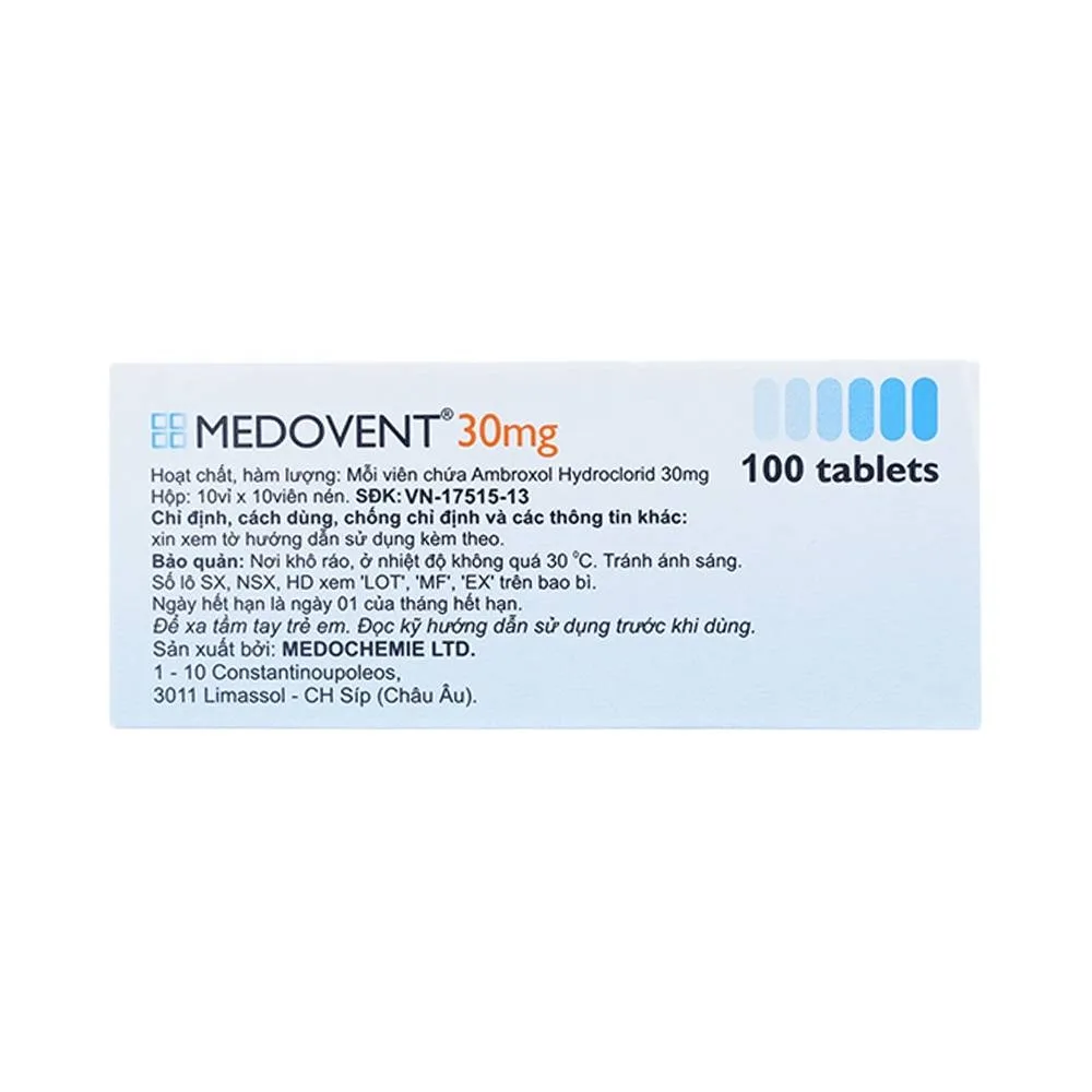 Hình ảnh Viên nén Medovent 30mg Medochemie điều trị bệnh phế quản phổi cấp, mạn tính (10 vỉ x 10 viên)