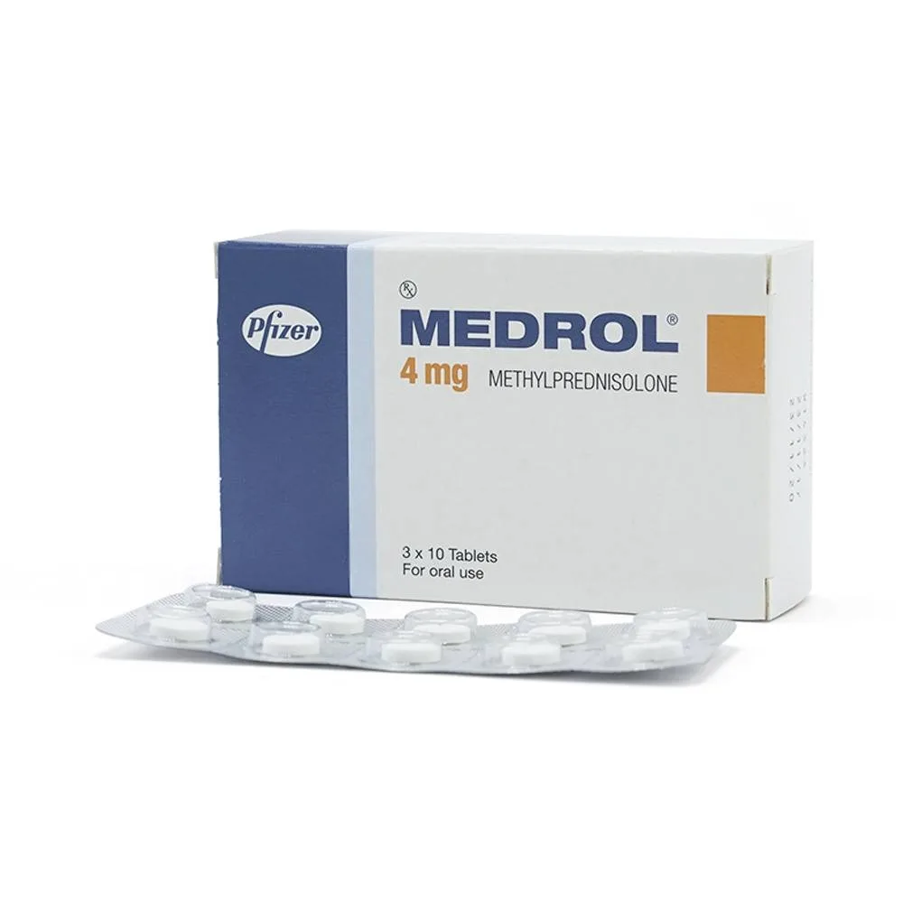 Hình ảnh Thuốc Medrol 4mg Pfizer kháng viêm, điều trị rối loạn nội tiết, viêm tuyến giáp (3 vỉ x 10 viên)