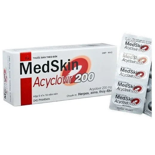 Hình ảnh Thuốc MedSkin Acyclovir 200 DHG Pharma điều trị các trường hợp nhiễm Herpes (5 vỉ x 10 viên)
