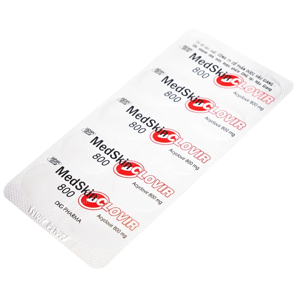 Hình ảnh Thuốc MedSkin Clovir 800 DHG điều trị nhiễm virus Herpes simplex, bệnh thủy đậu, viêm phổi do Zona (3 vỉ x 10 viên)