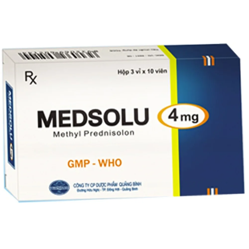 Hình ảnh Thuốc Medsolu 4mg Quapharco chống viêm, ức chế miễn dịch của glucocorticoid (3 vỉ x 10 viên)