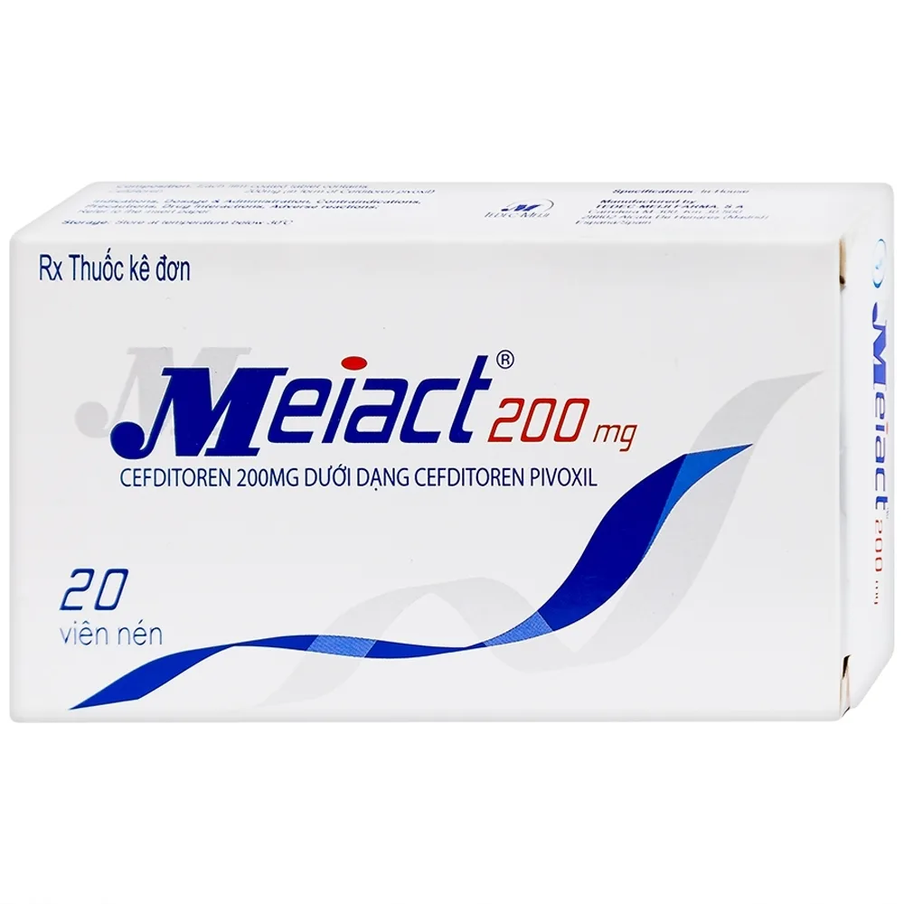 Hình ảnh Thuốc Meiact 200mg điều trị viêm amidan, viêm họng cấp tính, viêm xoang xương hàm (2 vỉ x 10 viên)