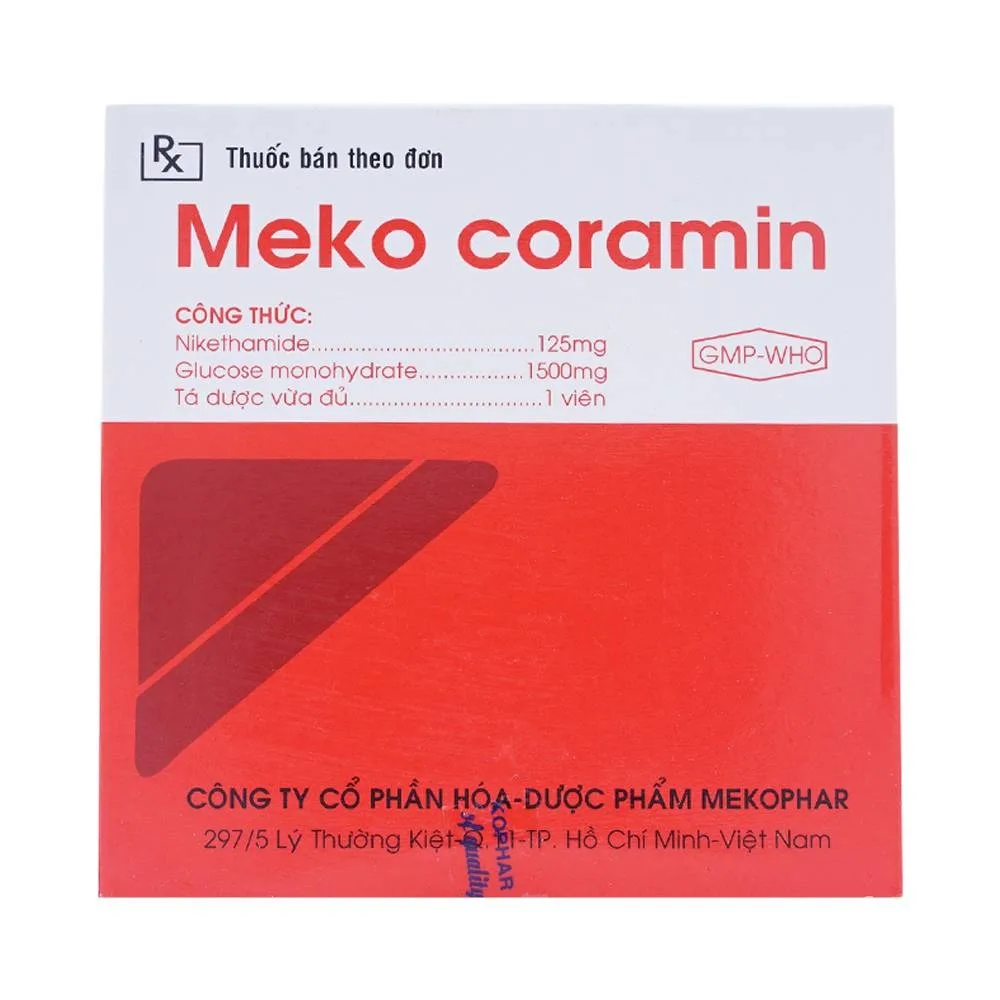 Hình ảnh Viên ngậm Meko Coramin Mekophar điều trị suy hô hấp, suy tuần hoàn (5 vỉ x 4 viên)