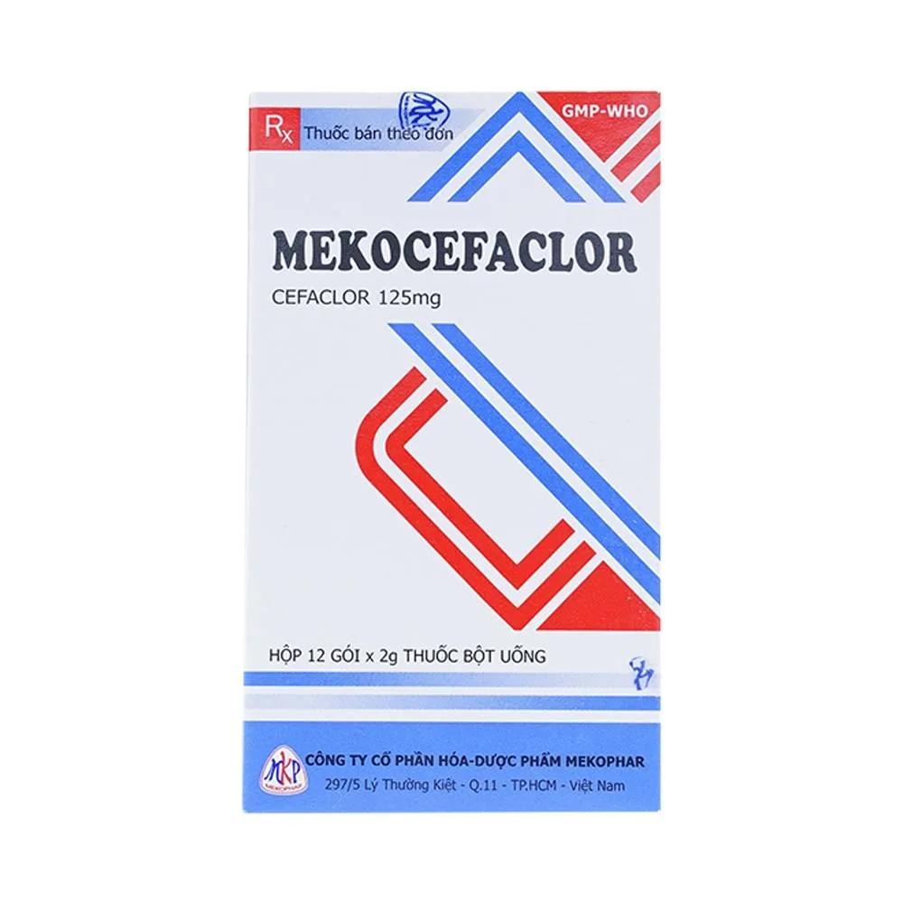 Hình ảnh Thuốc bột uống Mekocefaclor 125mg Mekophar điều trị viêm họng, viêm phế quản, viêm admidan (12 gói)
