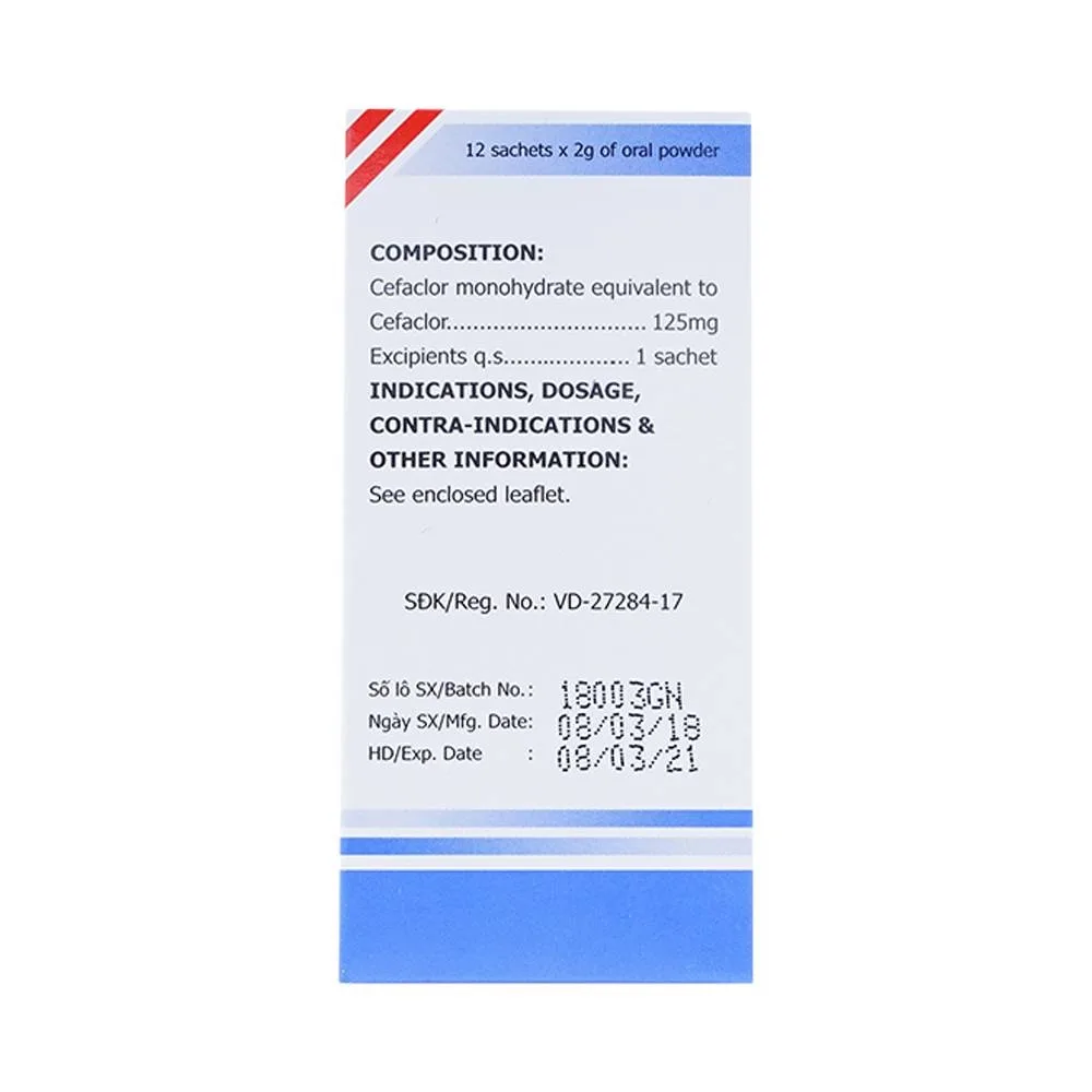 Hình ảnh Thuốc bột uống Mekocefaclor 125mg Mekophar điều trị viêm họng, viêm phế quản, viêm admidan (12 gói)