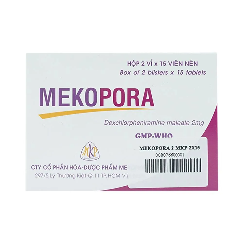 Hình ảnh Viên nén Mekopora 2mg Mekophar điều trị viêm mũi, viêm kết mạc, mày đay (2 vỉ x 15 viên)