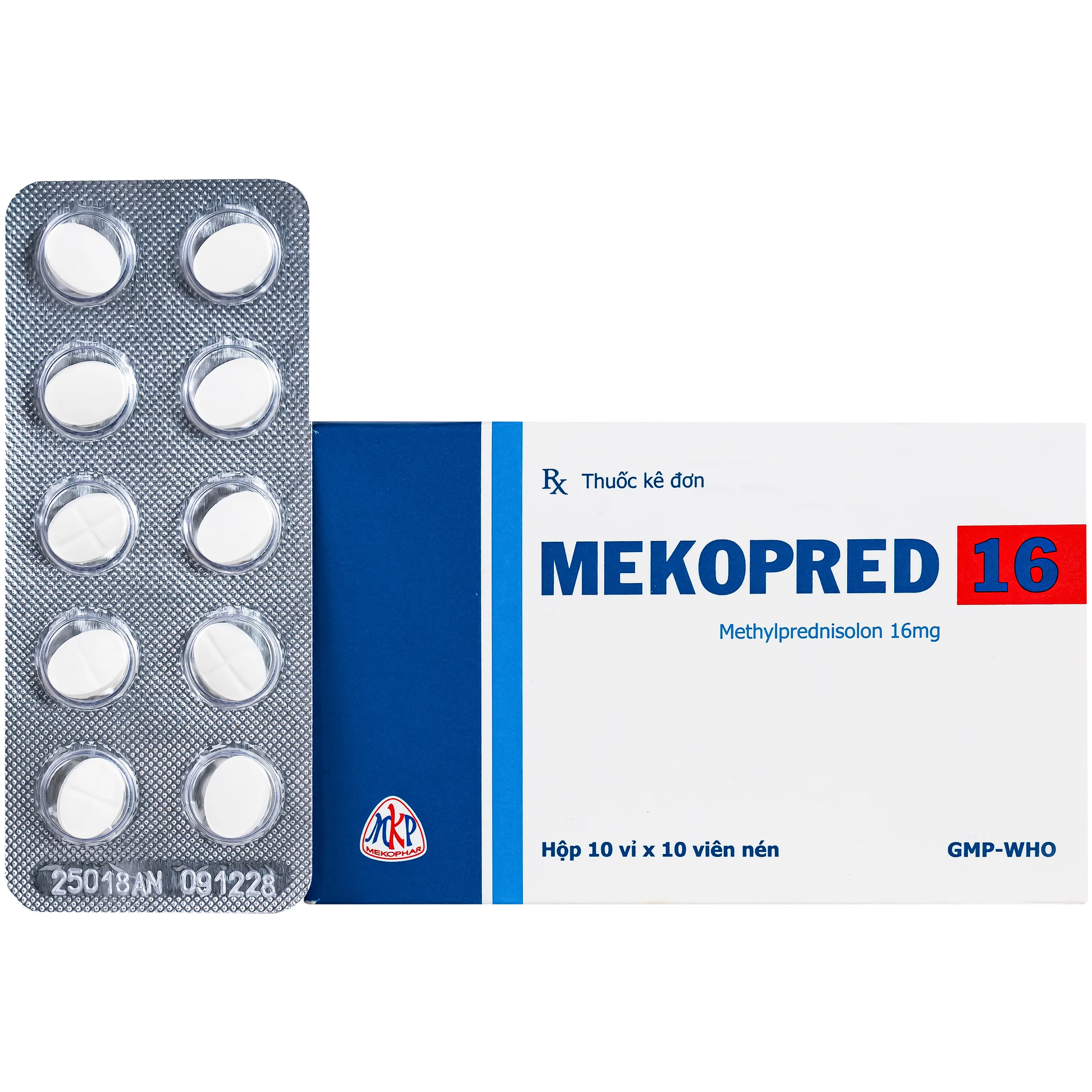 Hình ảnh Thuốc Mekopred 16 Mekophar Chống viêm, giảm miễn dịch trong viêm khớp, lupus ban đỏ (10 vỉ x 10 viên)